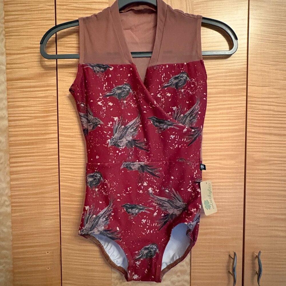 Lucky Leo NWT  Medium Leotard - custom bird print in rust - Picture 3 of 3